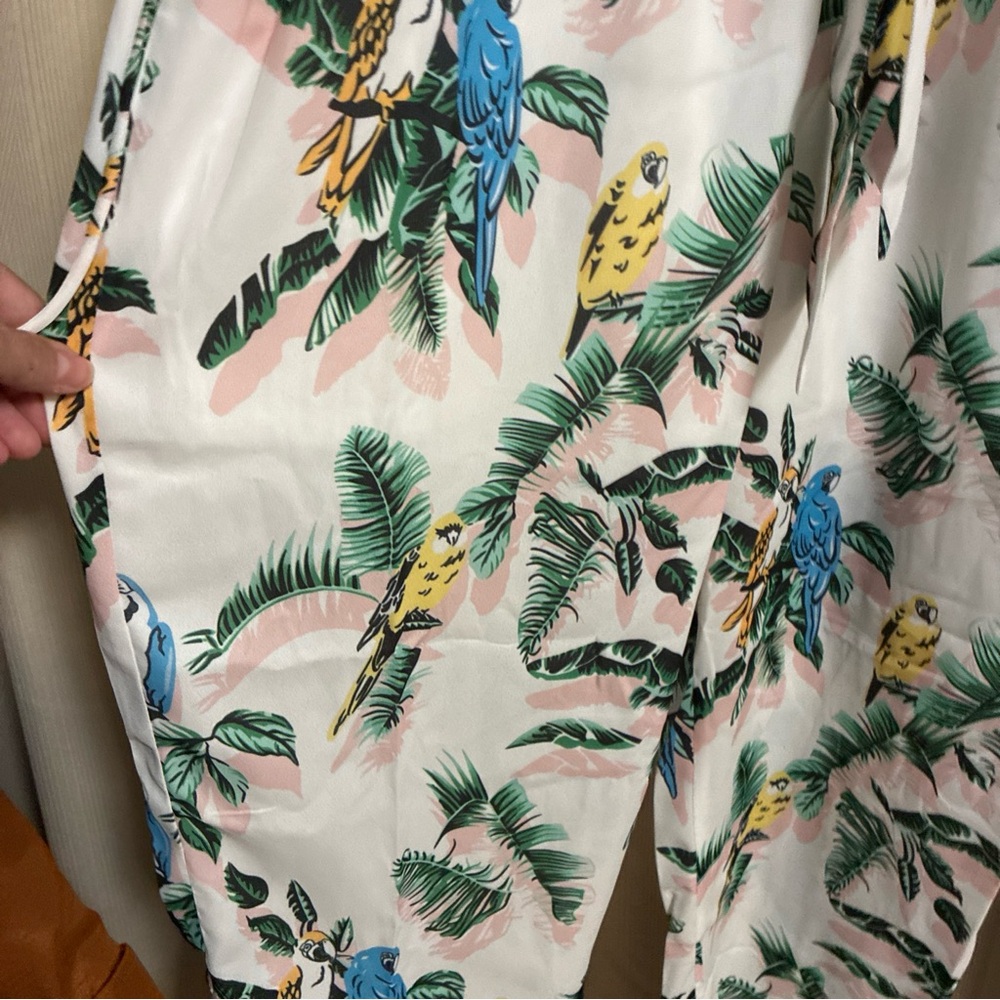 Choosy Tropical Print Jumpsuit 18 Belted Elastic Waist Feminine - Picture 11 of 13
